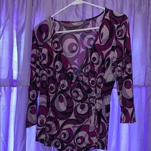 Cross v neck half sleeved purple blouse